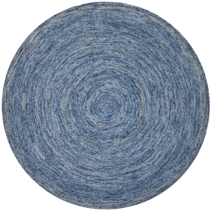 Safavieh Ikat 4' Round Hand Tufted Wool Pile Rug in Dark Blue