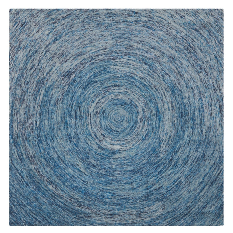 Safavieh Ikat 4' Square Hand Tufted Wool Pile Rug in Dark Blue