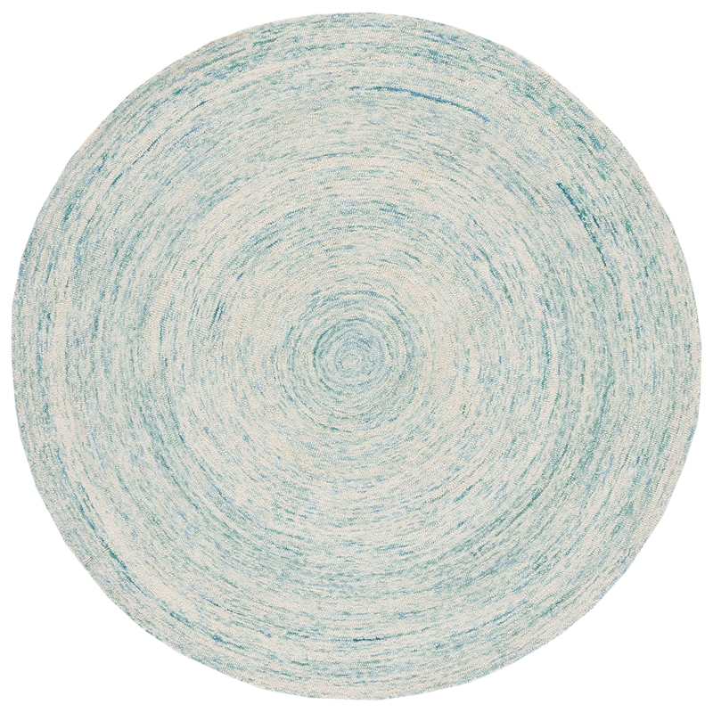 Safavieh Ikat 4' Round Hand Tufted Wool Rug in Ivory and Blue