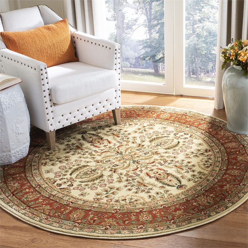 Safavieh Lyndhurst 10' Round Power Loomed Rug in Ivory and Rust