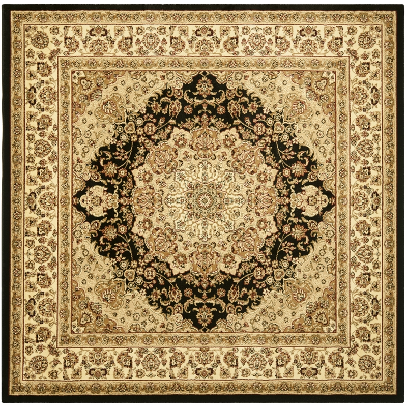 Safavieh Lyndhurst 8' Square Power Loomed Rug in Black and Ivory
