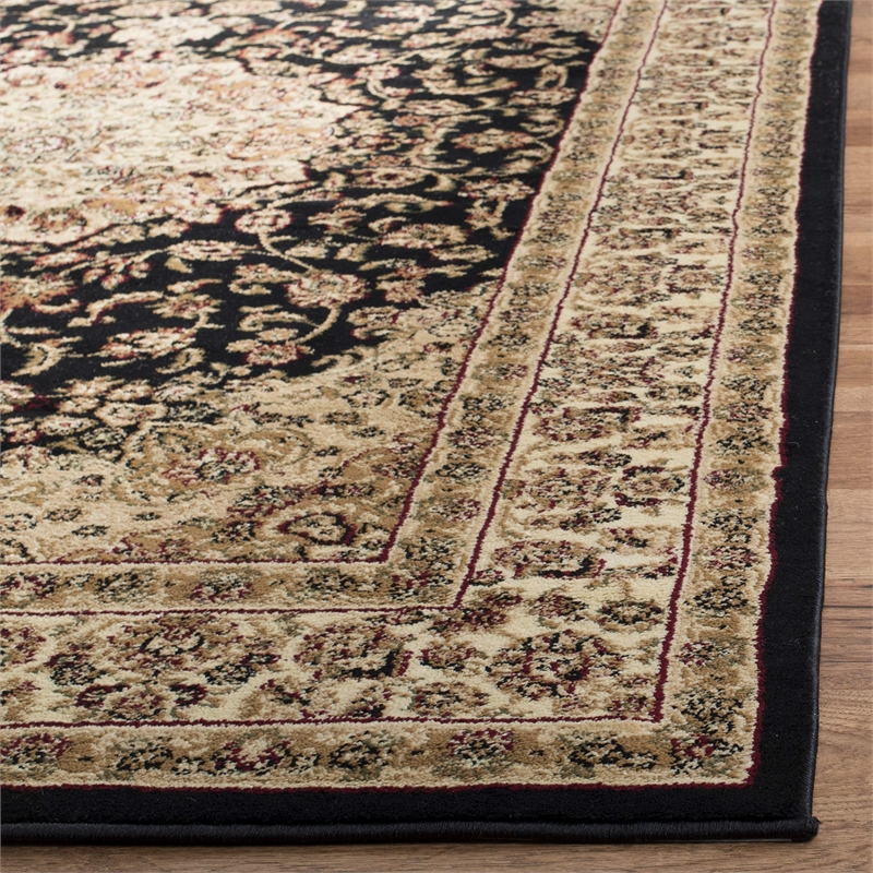 Safavieh Lyndhurst 8' Square Power Loomed Rug in Black and Ivory