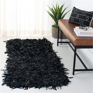 Safavieh Leather Shag 2'3&quot X 11' Hand Knotted Leather Rug in Black