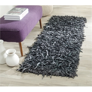 Safavieh Leather Shag 2'3&quot X 11' Hand Knotted Leather Rug in Gray