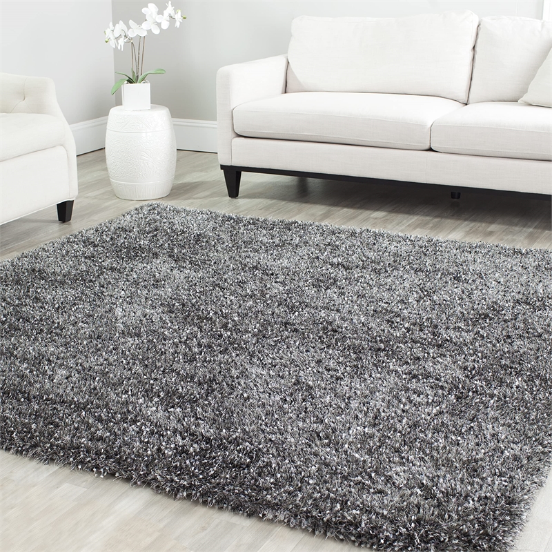 Safavieh Malibu Shag 5' Square Hand Tufted Rug in Charcoal