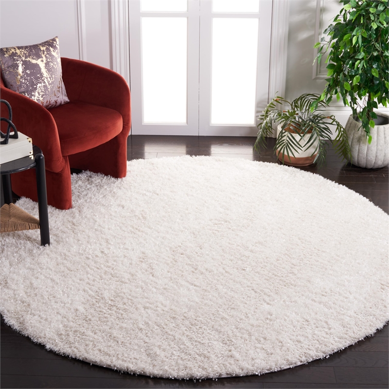 Safavieh Malibu Shag 5' Round Hand Tufted Rug in White