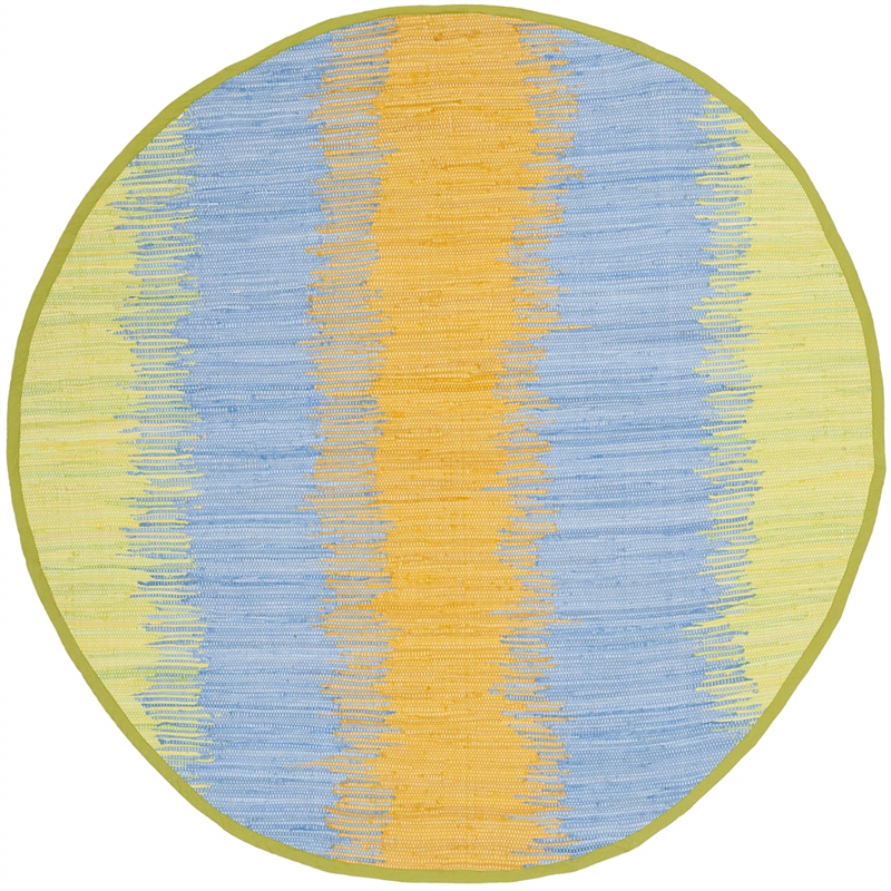 Safavieh Montauk 4' Round Hand Woven Cotton Rug in Green and Gold