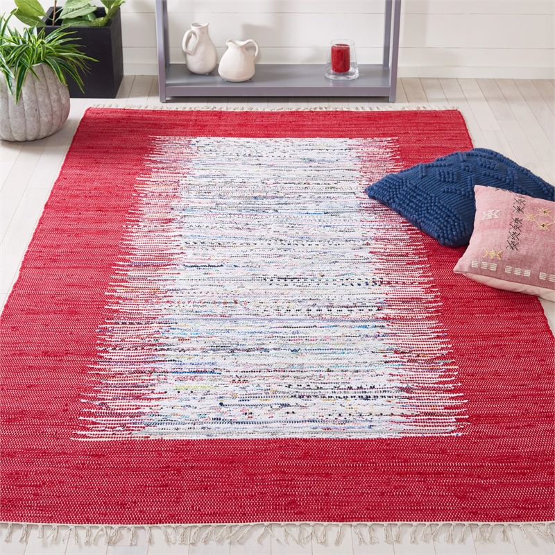 Safavieh Montauk 6' X 9' Hand Woven Cotton Pile Rug in Ivory and Red