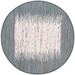 Safavieh Montauk 4' Round Hand Woven Cotton Rug in Ivory and Gray