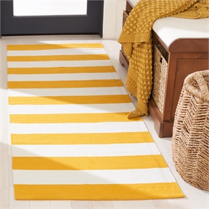 Safavieh Montauk 2'3&quot X 8' Hand Woven Cotton Rug in Yellow and Ivory