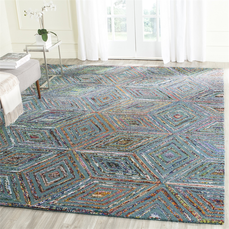 Safavieh Nantucket 9' X 12' Hand Tufted Cotton and Wool Rug in Blue