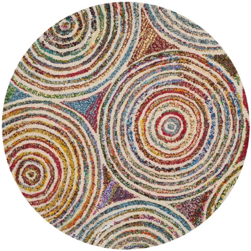 Safavieh Nantucket 4' Round Hand Tufted Cotton Wool Rug in Beige