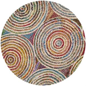 Safavieh Nantucket 4' Round Hand Tufted Cotton Wool Rug in Beige