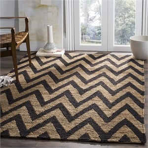 Safavieh Organica 9' X 12' Hand Knotted Jute Rug in Black and Natural