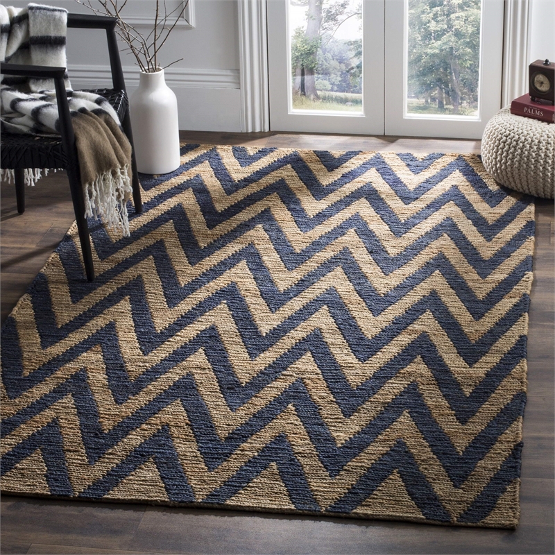 Safavieh Organica 3' X 5' Hand Knotted Jute Rug in Blue and Natural