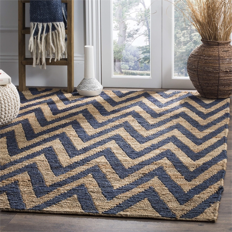 Safavieh Organica 3' X 5' Hand Knotted Jute Rug in Blue and Natural