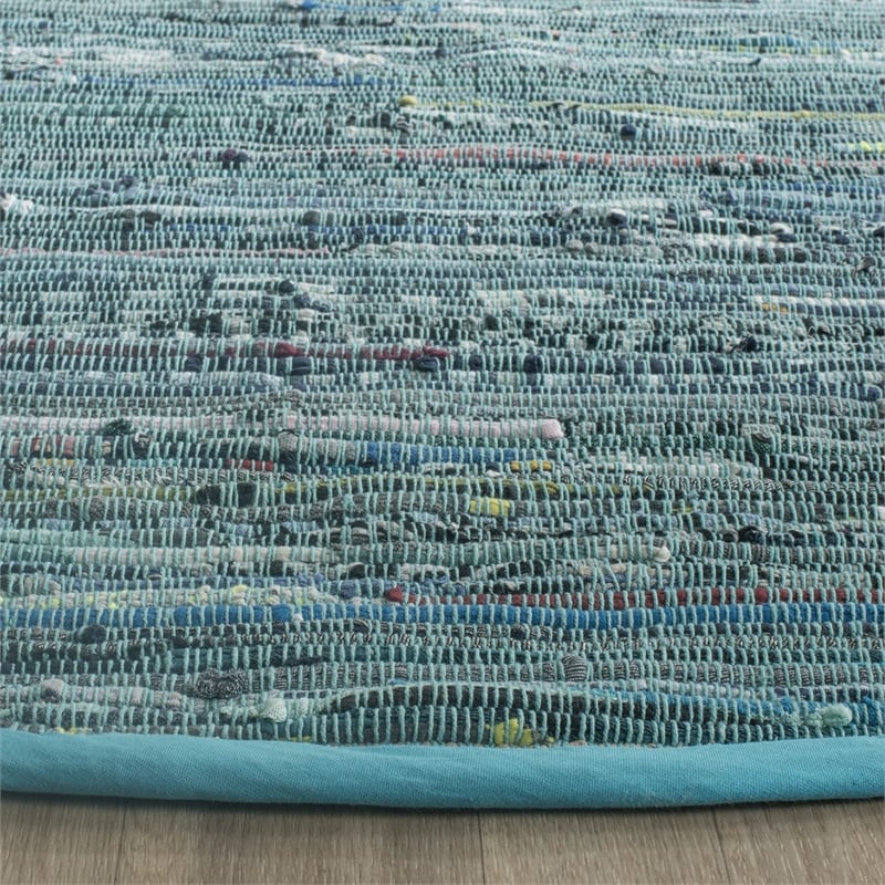 Safavieh Rag 4' Round Hand Woven Cotton Rug in Blue