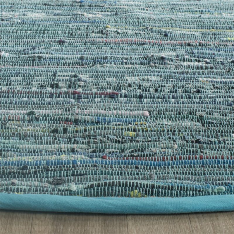 Safavieh Rag 8' Round Hand Woven Cotton Rug in Blue