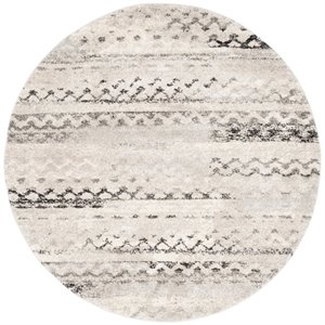 Safavieh Retro 6' Round Power Loomed Rug in Cream and Gray