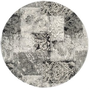 Safavieh Retro 6' Round Power Loomed Rug in Cream and Gray