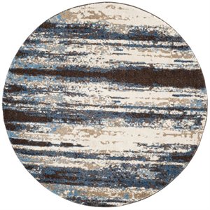 Safavieh Retro 6' Round Power Loomed Rug in Cream and Blue