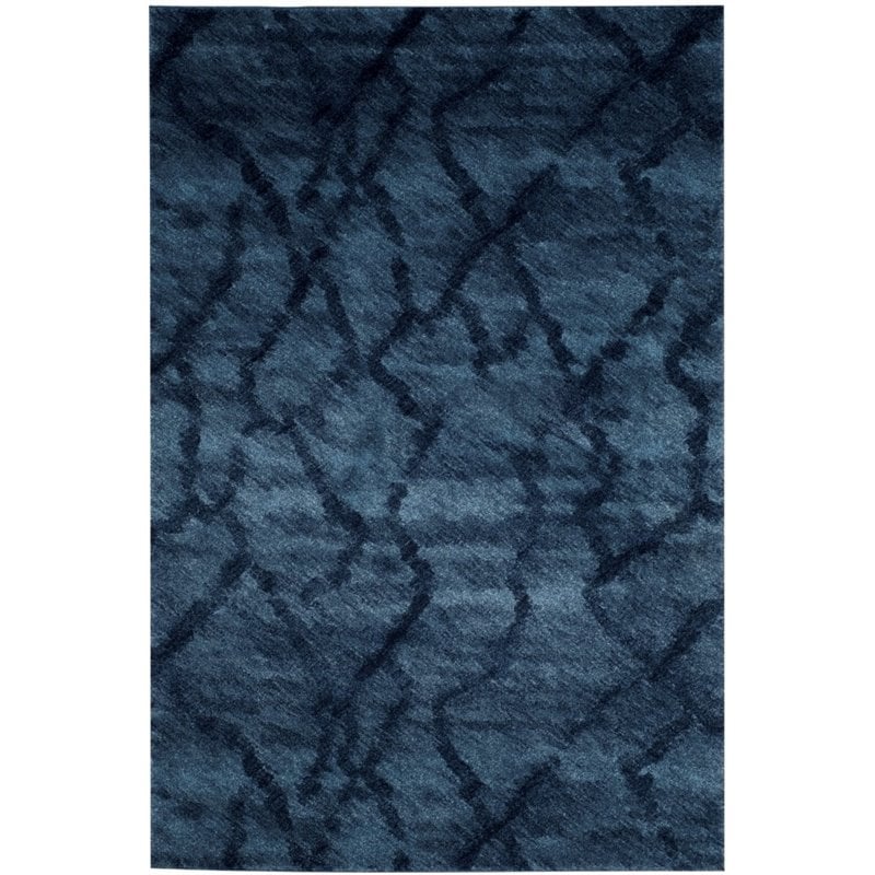 Safavieh Retro 6' Round Power Loomed Rug in Blue and Dark Blue