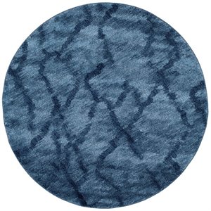 Safavieh Retro 6' Round Power Loomed Rug in Blue and Dark Blue