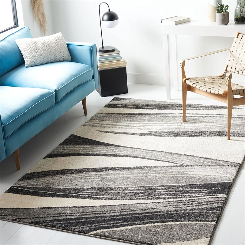 Safavieh Retro 3' X 5' Power Loomed Rug in Light Gray and Ivory