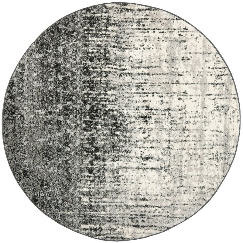 Safavieh Retro 6' Round Power Loomed Rug in Black and Light Gray