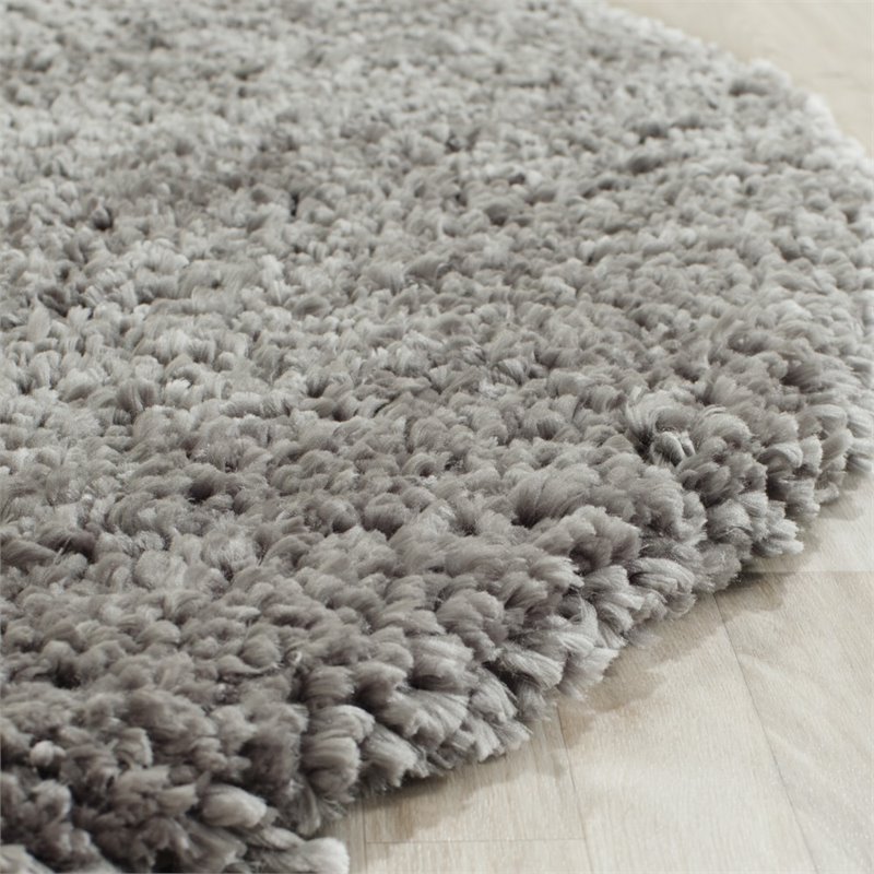 Safavieh Popcorn Shag 6' Round Hand Tufted Rug in Silver