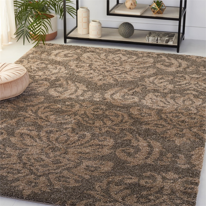 Safavieh Florida Shag 6' X 9' Power Loomed Rug in Smoke and Beige