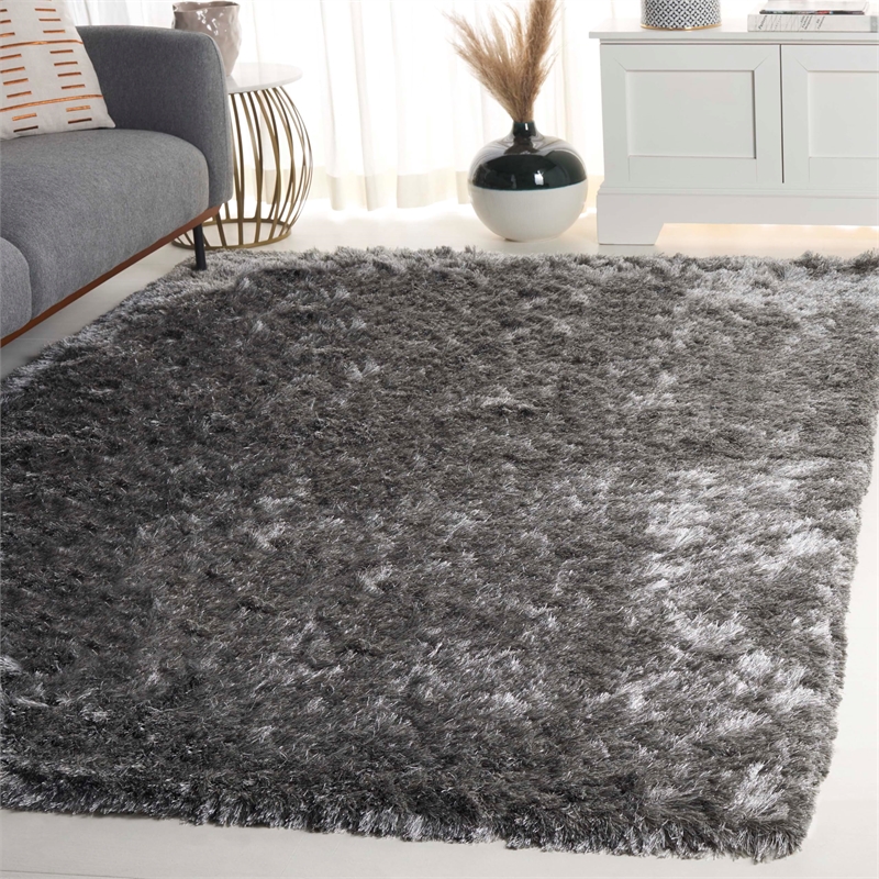 Safavieh Paris Shag 5' X 8' Hand Tufted Polyester Rug in Silver