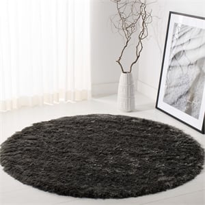 Safavieh Paris Shag 7' Round Hand Tufted Rug in Titanium