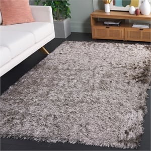 Safavieh Paris Shag 9' Square Hand Tufted Polyester Rug in Sable