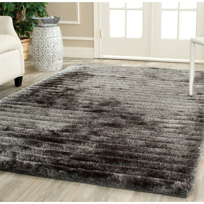 Safavieh 3D Shag 6' Round Hand Tufted Rug in Silver