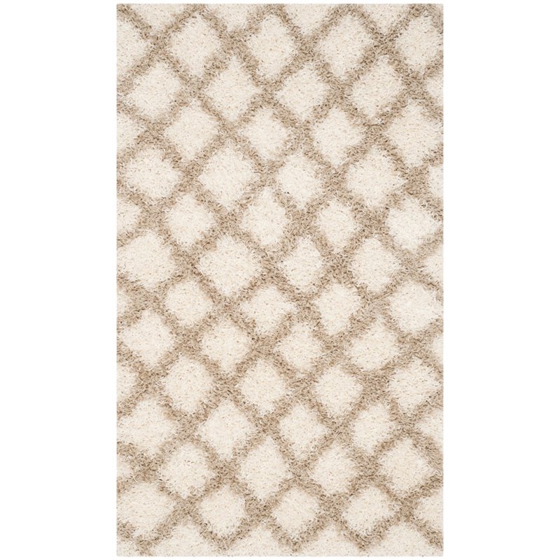 Safavieh Dallas Shag 3' X 5' Power Loomed Rug in Ivory and Beige