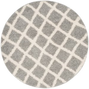 Safavieh Dallas Shag 6' Round Power Loomed Rug in Gray and Ivory