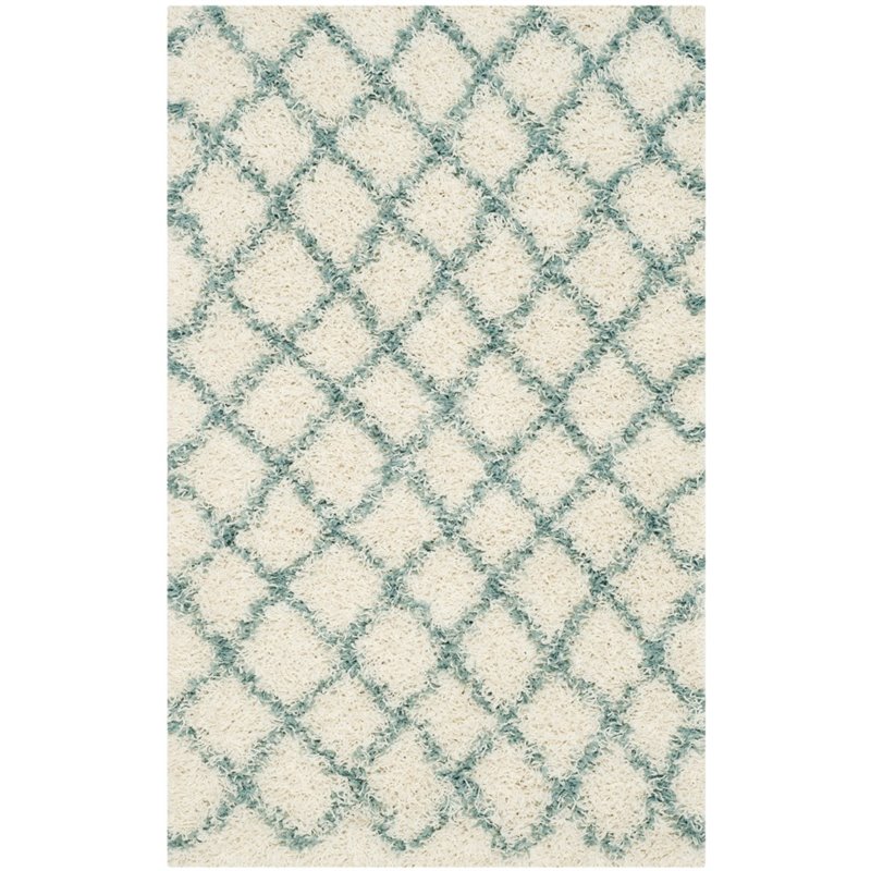 Safavieh Dallas Shag 3' X 5' Power Loomed Rug in Ivory and Seafoam