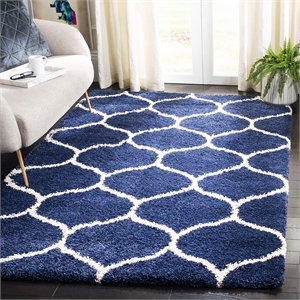 Safavieh Hudson Shag 3' X 5' Power Loomed Rug in Navy and Ivory