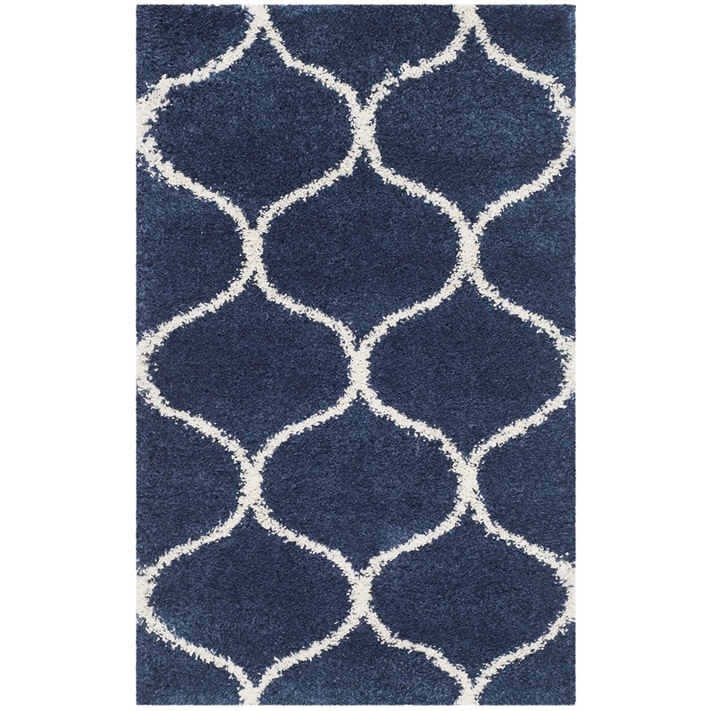Safavieh Hudson Shag 3' X 5' Power Loomed Rug in Navy and Ivory