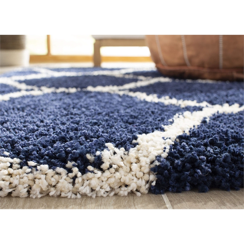 Safavieh Hudson Shag 3' X 5' Power Loomed Rug in Navy and Ivory