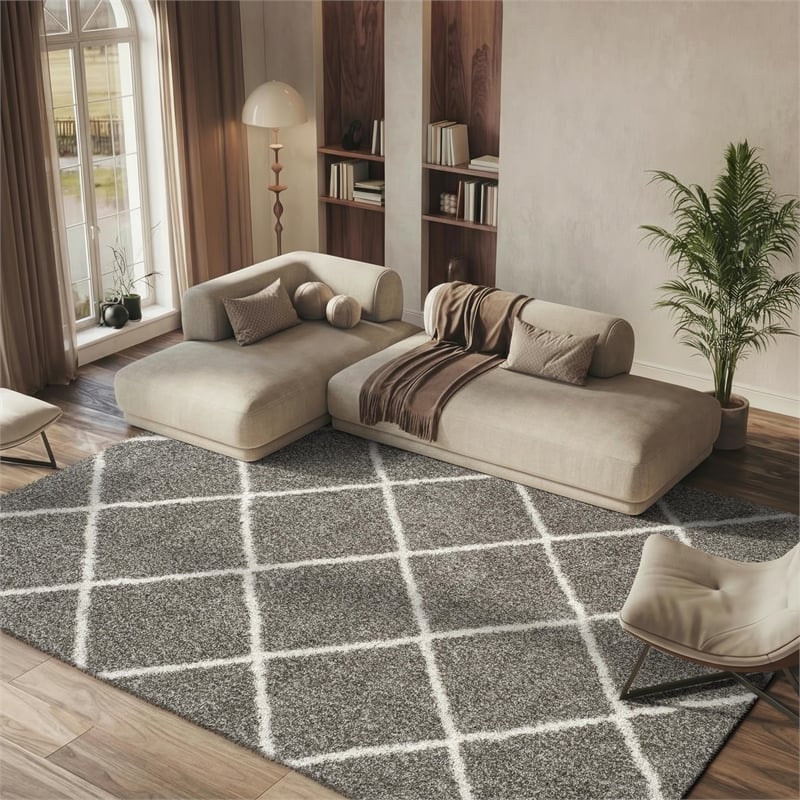 Safavieh Hudson Shag 11' X 15' Power Loomed Rug in Gray and Ivory