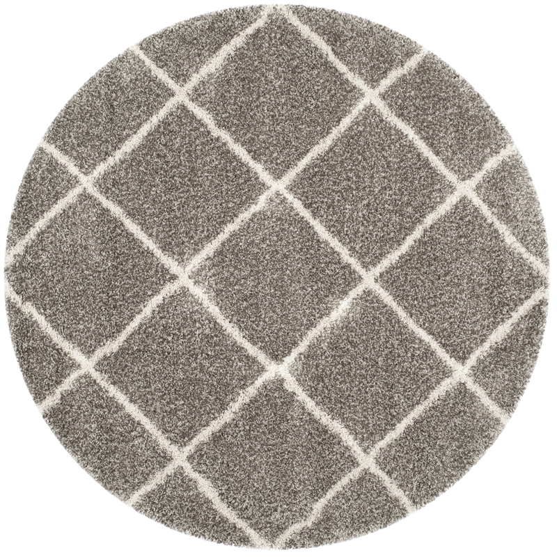 Safavieh Hudson Shag 7' Round Power Loomed Rug in Gray and Ivory