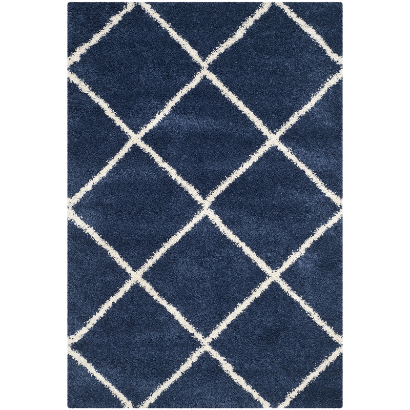 Safavieh Hudson Shag 6' X 9' Power Loomed Rug in Navy and Ivory