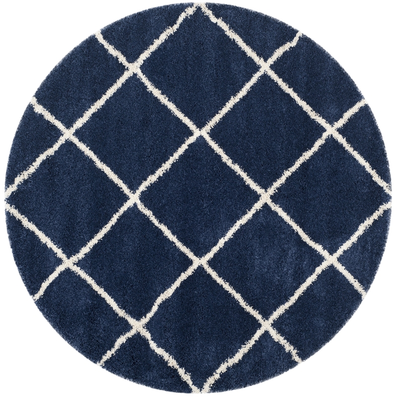 Safavieh Hudson Shag 7' Round Power Loomed Rug in Navy and Ivory