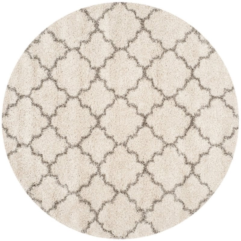 Safavieh Hudson Shag 7' Round Power Loomed Rug in Ivory and Gray
