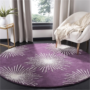 Safavieh Soho 8' Round Hand Tufted Wool Rug in Purple and Ivory