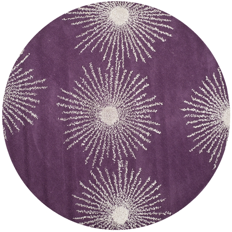Safavieh Soho 8' Round Hand Tufted Wool Rug in Purple and Ivory