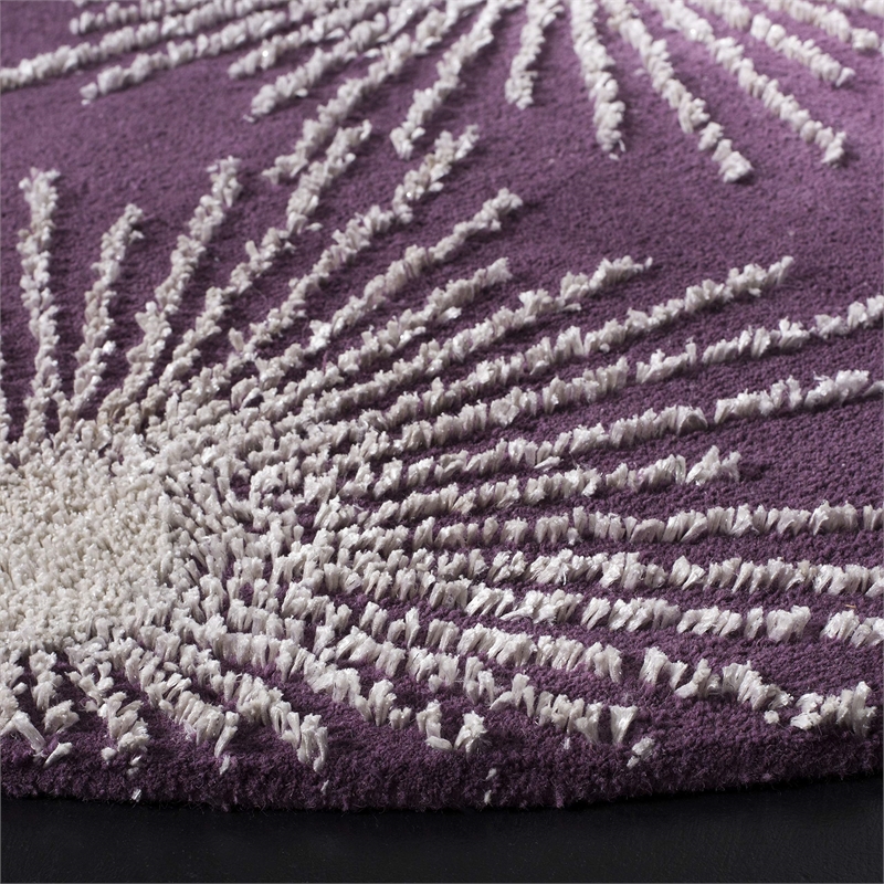 Safavieh Soho 8' Round Hand Tufted Wool Rug in Purple and Ivory