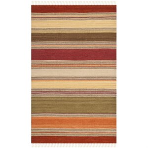 Safavieh Striped Kilim 3' X 5' Hand Woven Wool Pile Rug in Green